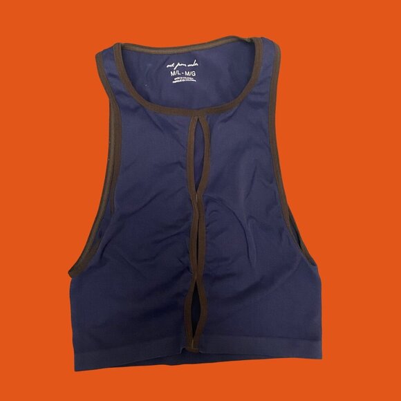 ✨ Out From Under Navy & Brown Trim Mesh Detail Cropped Tank (M/L) - Picture 2 of 6